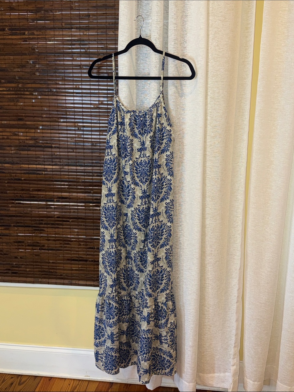 Blue and Cream Printed Maxi Dress - Lightweight Spaghetti Strap